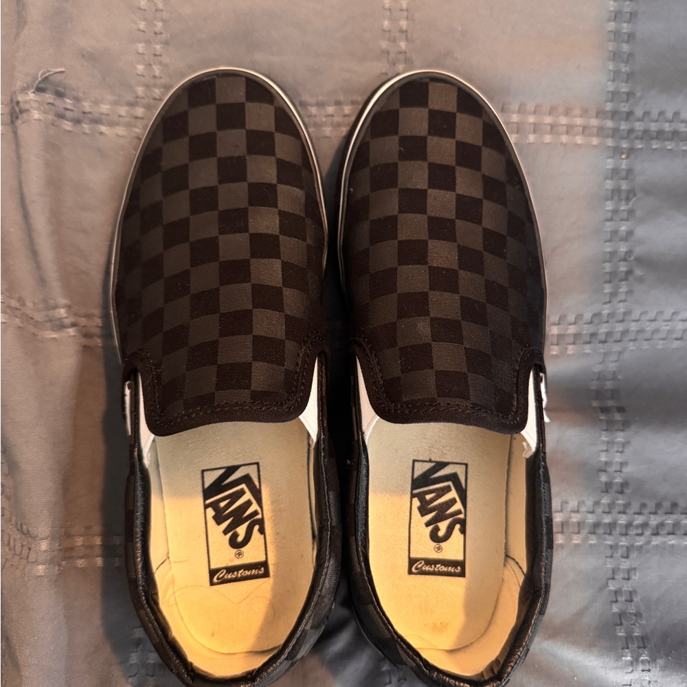 custom Vans Black Checkered Slip-On Sneakers